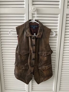 Ralph Lauren Brown Leather Button-Front Vest